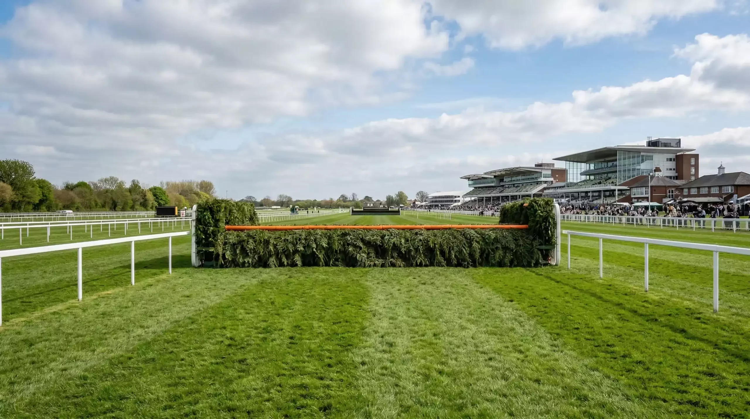 Aintree racecourse with the Grand National fences in view