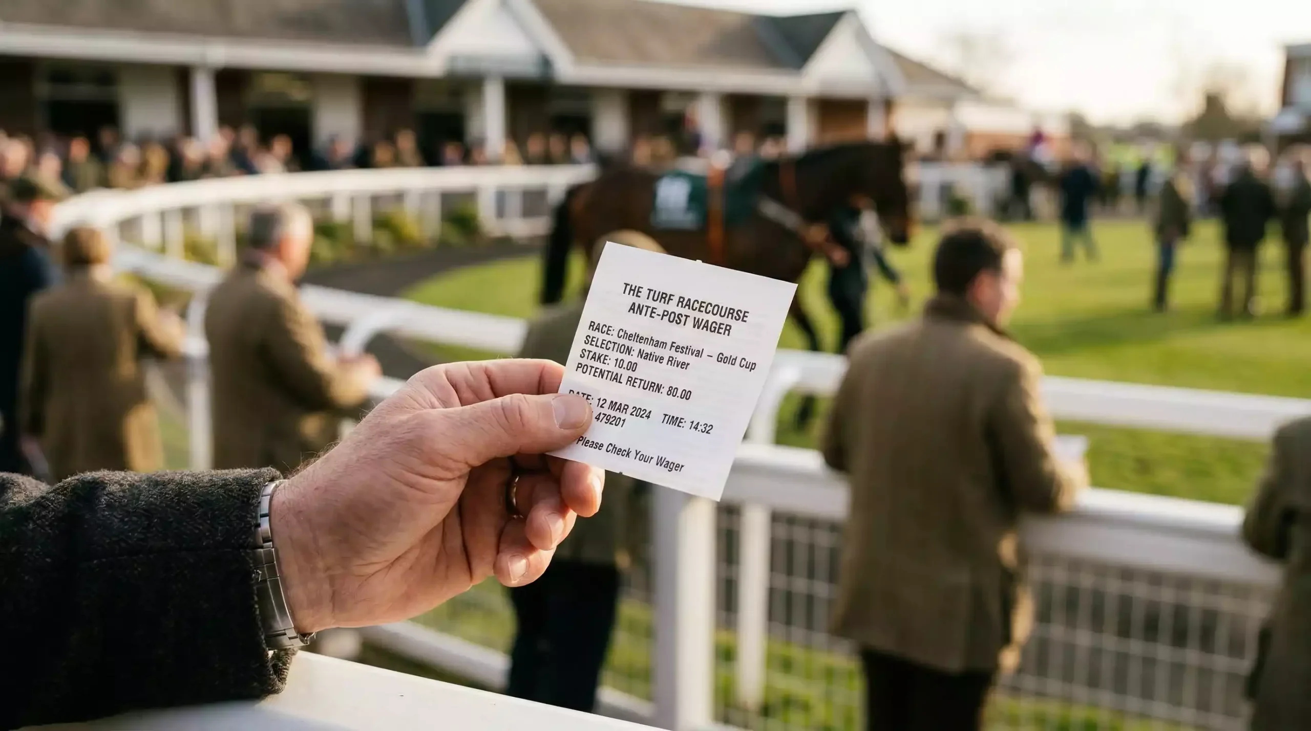 Punter holding a betting slip for a Cheltenham Festival ante-post wager