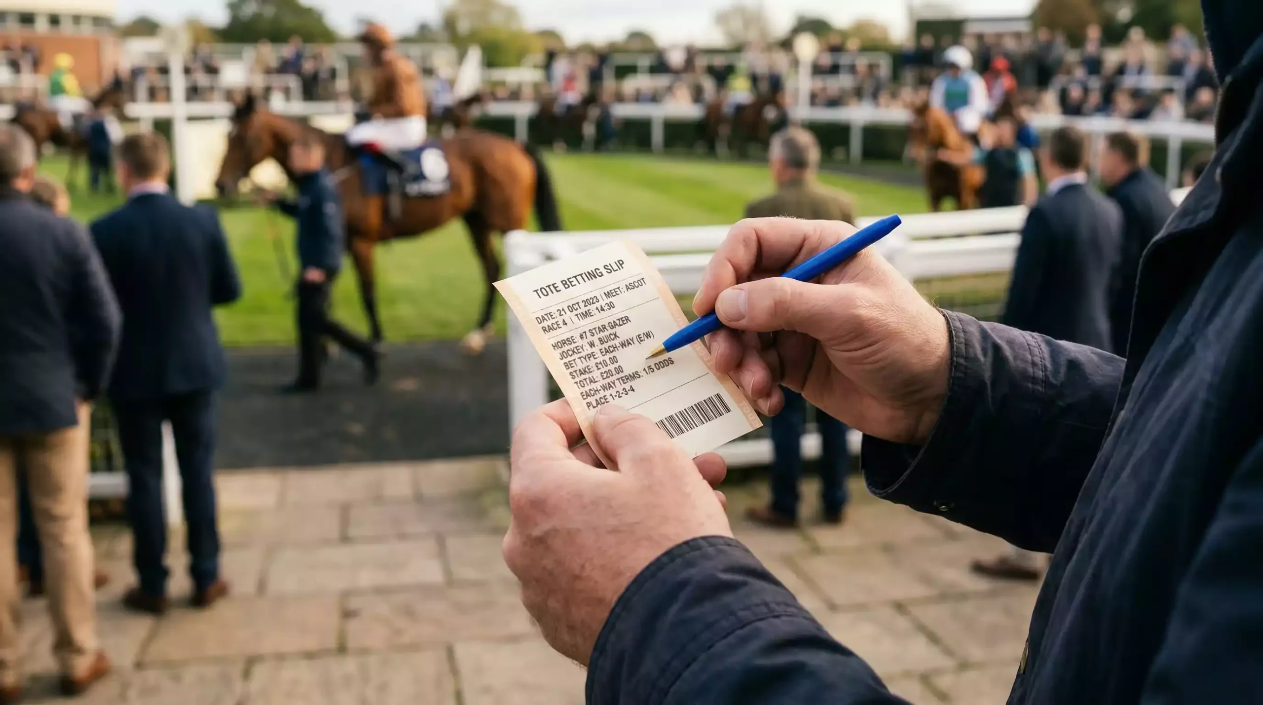 Punter reviewing an each-way betting slip with place terms highlighted