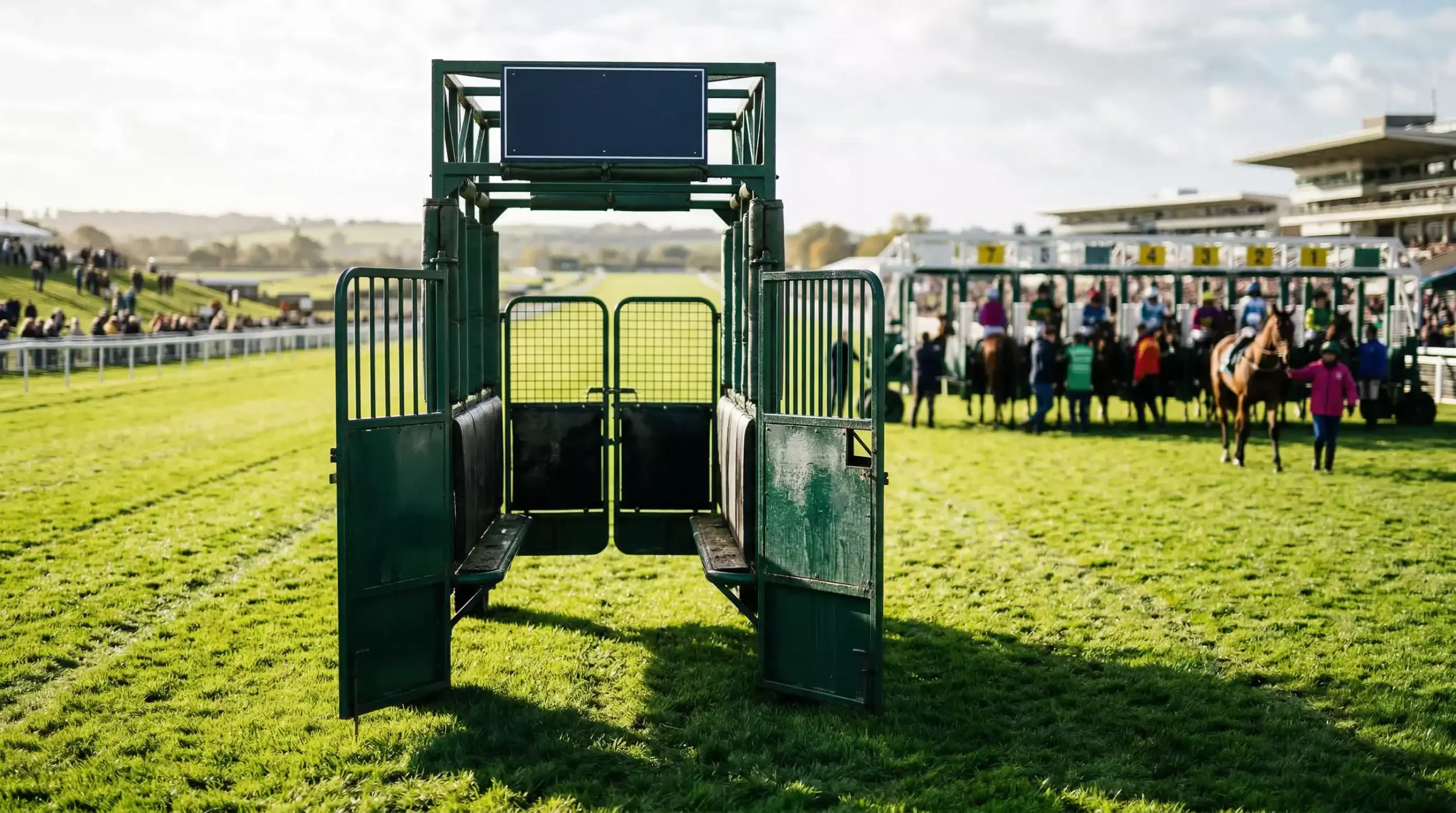 Empty starting stall at a UK racecourse before race day